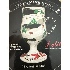 lolita hand painted Hot‎ Beverage mug "Sking Santa"   NIB